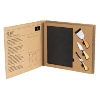 Slate stone serving platter and cheese knives with wooden handles, 4/1