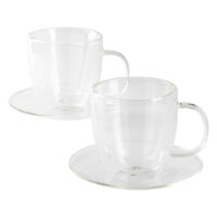 Set aus zwei doppelwandigen Cappuccino-Gläsern mit Untertassen, 2 x 150 ml